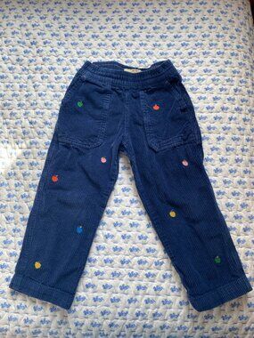 Mini Boden Navy Corduroy embroidered apple pants size 3-4 yr